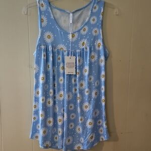 Blue Daisy Print Women's Tunic Top